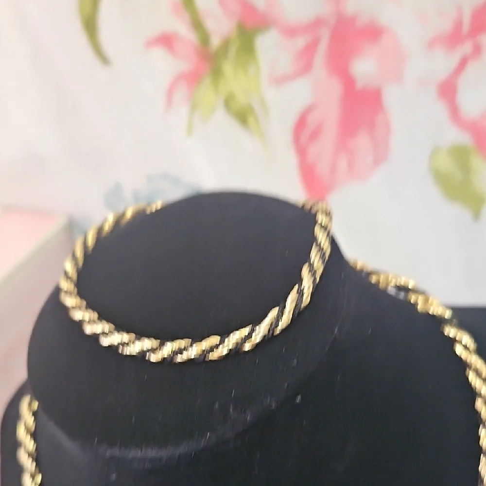 Trifari Twisted  Gold and Black Rope Necklace and Bracelet Set